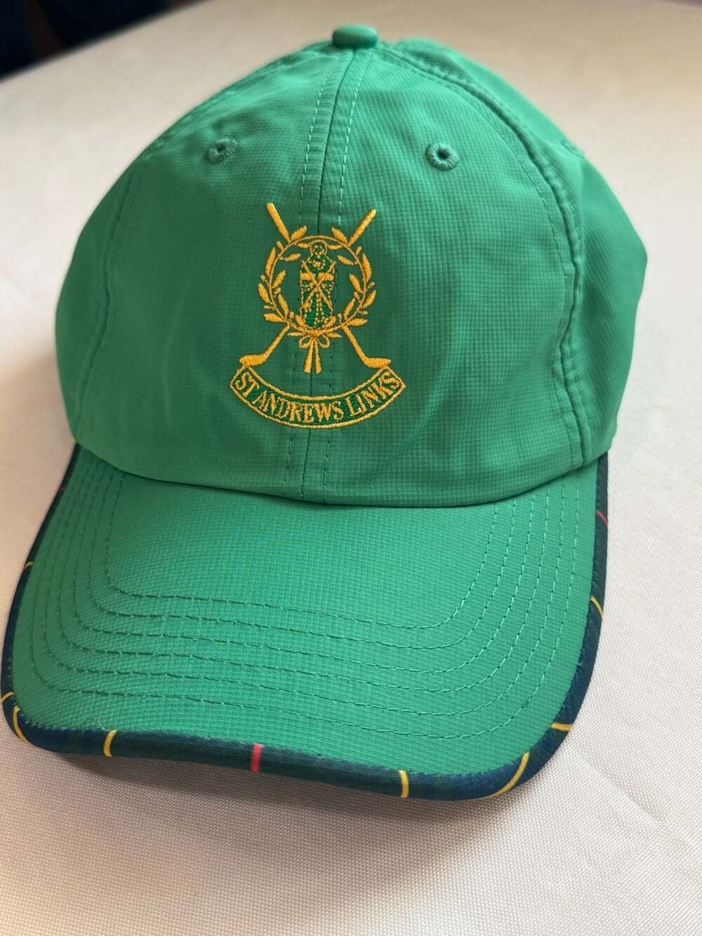 St Andrews Links Tartan Golf Hat Green Plaid Scottish Preppy Adjustable